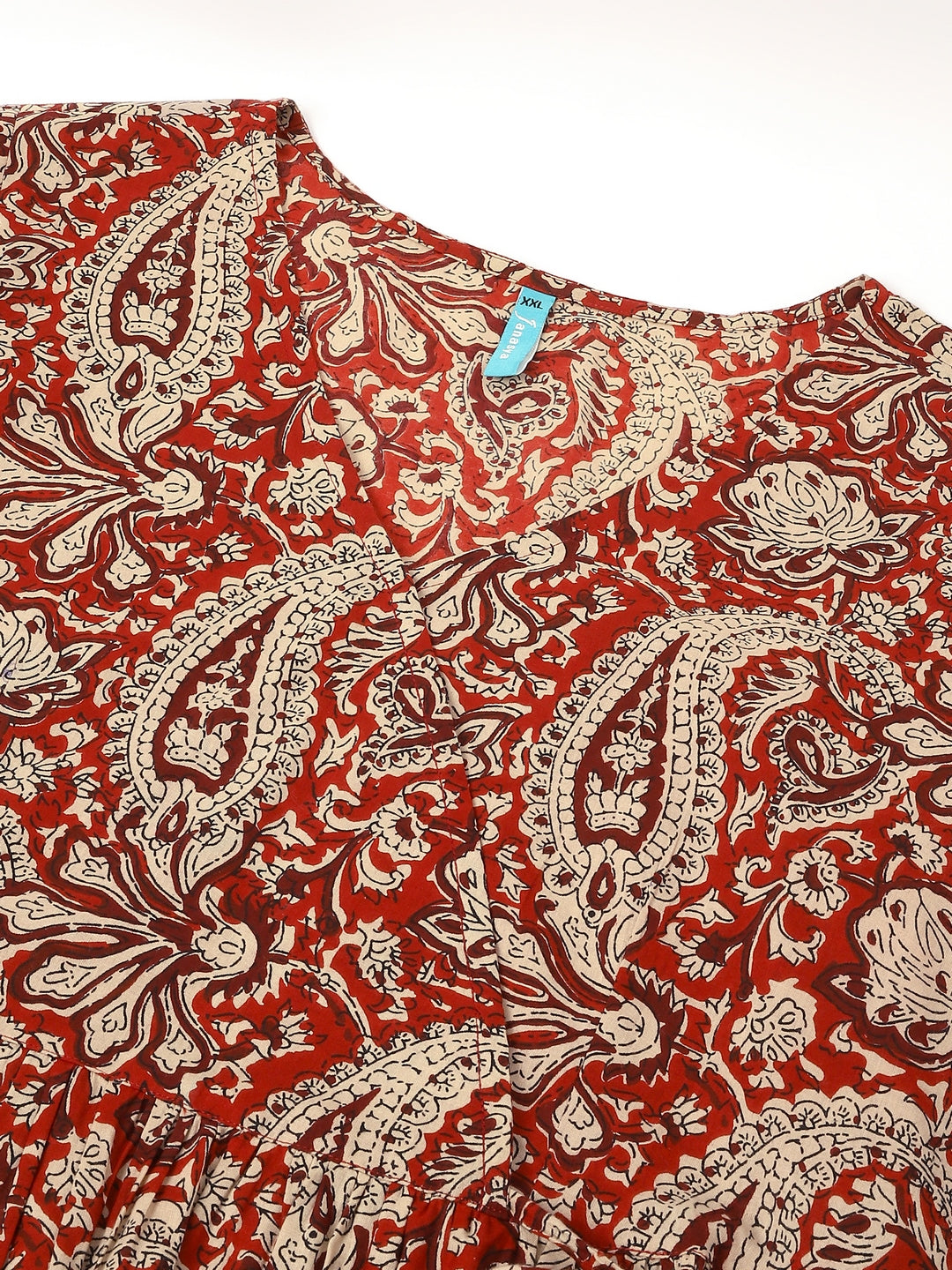 Plus Size Maroon Pure Cotton Paisley Printed Peplum Tunic