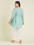 Janasya Women's Plus Size Light Pure Blue Cotton Embroidered A-line Tunic
