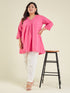Janasya Women's Plus Size Pink Pure Cotton Schiffli A-line Tunic