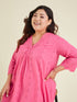 Janasya Women's Plus Size Pink Pure Cotton Schiffli A-line Tunic
