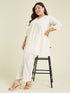 Janasya Women's Plus Size Off White Pure Cotton Schiffli A-line Tunic
