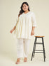 Janasya Women's Plus Size Off White Pure Cotton Schiffli A-line Tunic