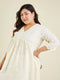 Janasya Women's Plus Size Off White Pure Cotton Schiffli A-line Tunic