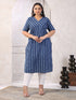 Plus Size Indigo Pure Cotton Floral Printed Straight Kurta