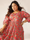 Plus Size Pink Pure Cotton Floral Printed Flared Dress
