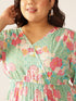 Plus Size Sage Pure Cotton Floral Printed A-line Dress