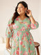 Plus Size Sage Pure Cotton Floral Printed A-line Dress