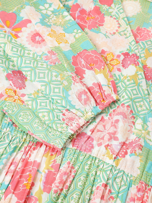 Plus Size Sage Pure Cotton Floral Printed A-line Dress