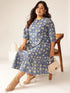 Plus Size Blue Pure Cotton Floral Printed Fit & Flare Dress