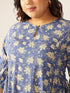 Plus Size Blue Pure Cotton Floral Printed Fit & Flare Dress