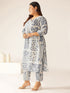 Plus Size Off White Pure Cotton Floral Printed A-line Kurta Set