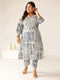 Plus Size Off White Pure Cotton Floral Printed A-line Kurta Set