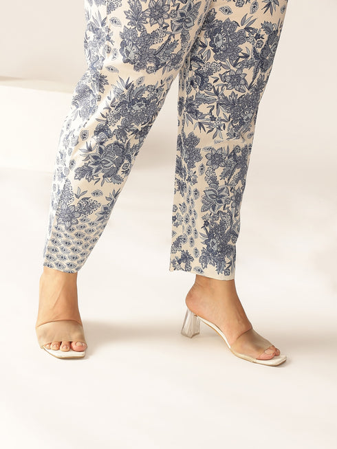 Plus Size Off White Pure Cotton Floral Printed A-line Kurta Set