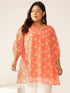 Plus Size Peach Georgette Floral Printed A-line Tunic