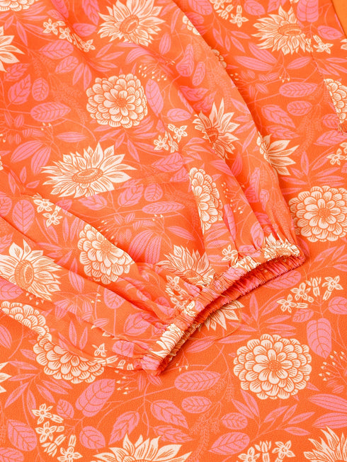 Plus Size Peach Georgette Floral Printed A-line Tunic