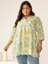 Plus Size Off White Pure Cotton Floral Printed A-line Tunic