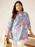 Plus Size Blue Pure Cotton Floral Printed A-line Tunic