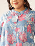 Plus Size Blue Pure Cotton Floral Printed A-line Tunic