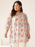 Plus Size Off White Pure Cotton Floral A-line Tunic