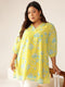 Plus Size Lime Yellow Georgette Floral Printed A-line Tunic
