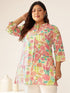 Plus Size Cream Pure Cotton Floral Printed A-line Tunic