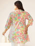 Plus Size Cream Pure Cotton Floral Printed A-line Tunic