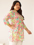 Plus Size Cream Pure Cotton Floral Printed A-line Tunic