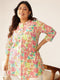 Plus Size Cream Pure Cotton Floral Printed A-line Tunic