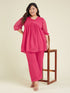 Janasya Women's Plus Size Pink Dobby Chiffon Self Design A-line Co-ord Set