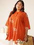 Plus Size Orange Pure Cotton Floral Printed A-line Tunic