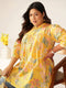 Plus Size Yellow Pure Cotton Tropical Printed A-line Tunic