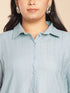 Plus Size Light Blue Cotton Jecquard Self Design Shirt Style Co-ord Set
