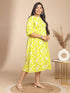 Plus Size Lime Cotton Floral Gathered Dress