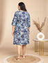 Plus Size Indigo Cotton Floral Gathered Dress