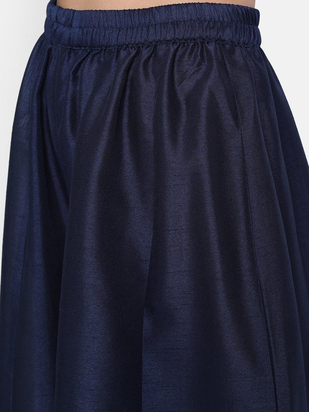 Blue Poly Muslin Embroidered Kurta with Palazzo and Dupatta Janasya Gold