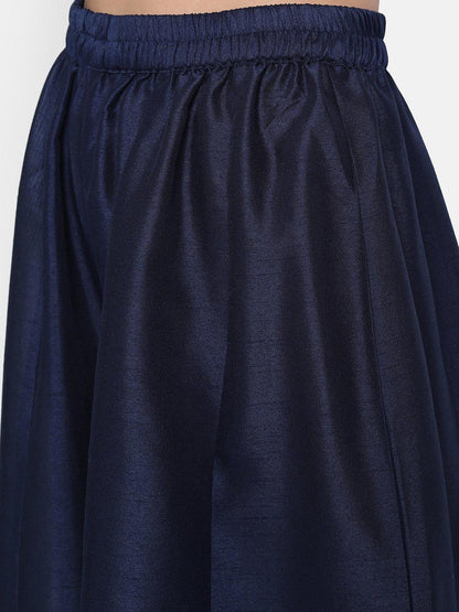 Blue Poly Muslin Embroidered Kurta with Palazzo and Dupatta Janasya Gold