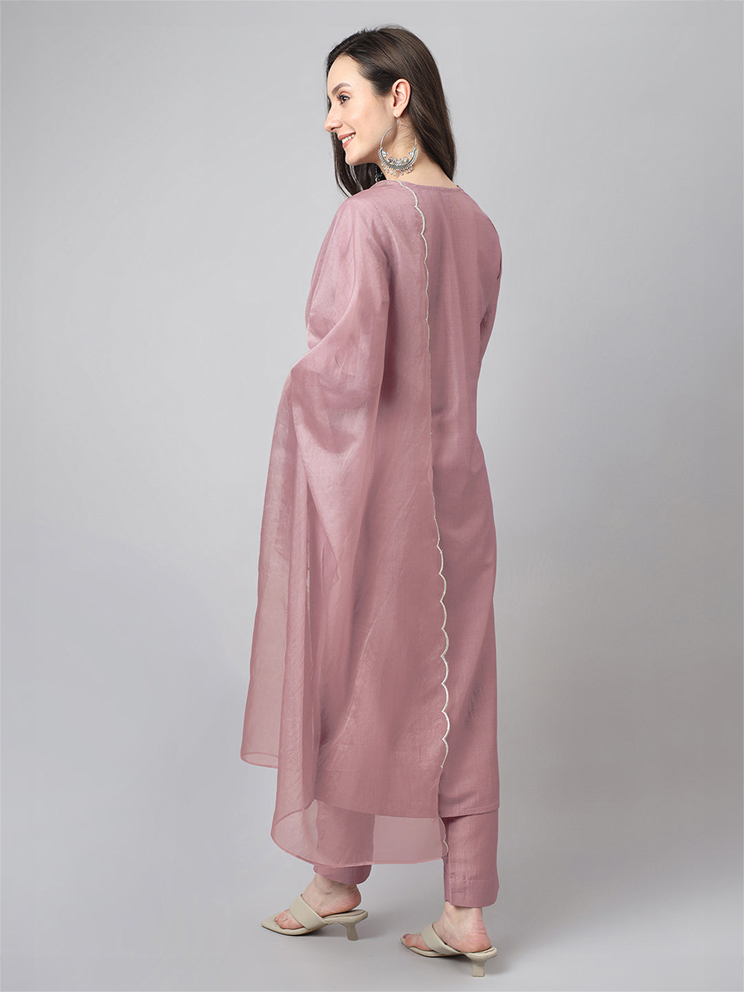 Mauve Chinnon Embroidered Regular Kurta Set