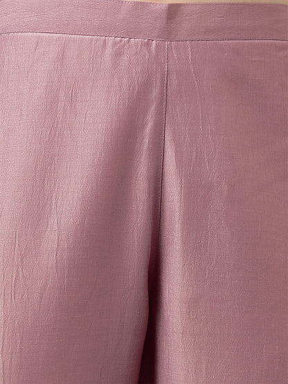 Mauve Chinnon Embroidered Regular Kurta Set