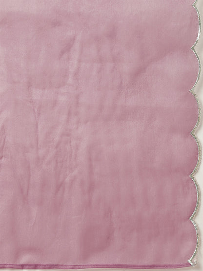 Mauve Chinnon Embroidered Regular Kurta Set