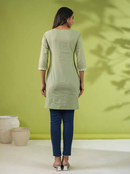 Sage Cotton Chikankari Regular Tunic