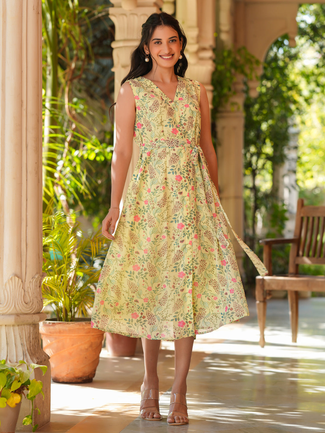 Light Green Georgette Floral Printed A-line Dress