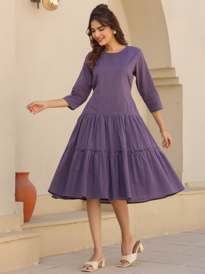 Lavender Pure Cotton Tiered Dress