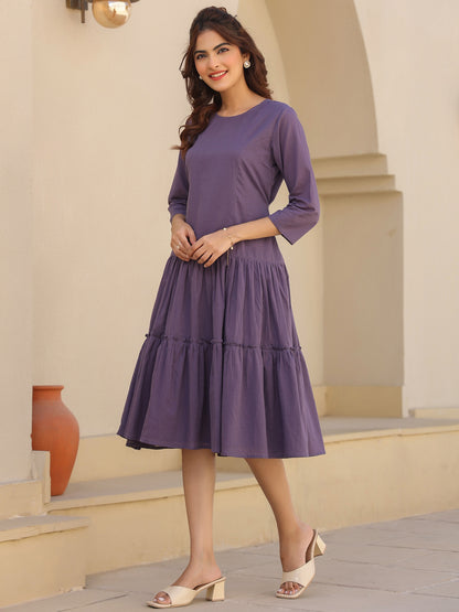 Lavender Pure Cotton Tiered Dress