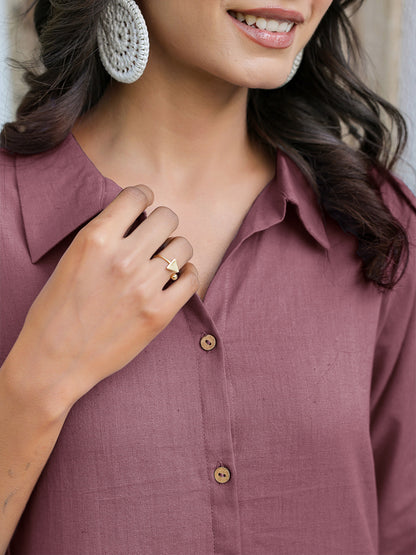 Mauve Cotton Solid A-line Dress