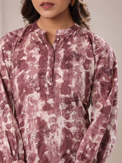 Mauve Pure Cotton Tie & Dye Straight Kurta Set