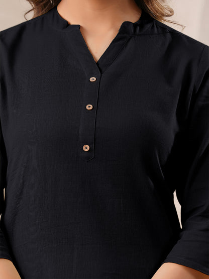 Black Cotton Solid Straight Kurta