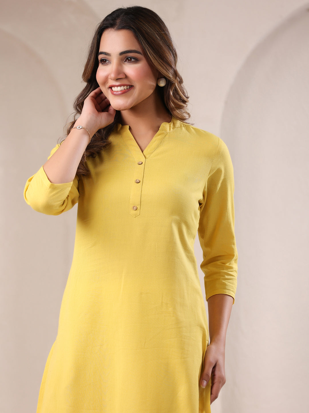 Yellow Cotton Solid Straight Kurta