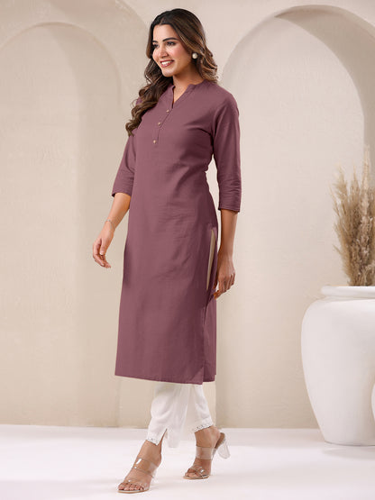 Mauve Cotton Solid Straight Kurta