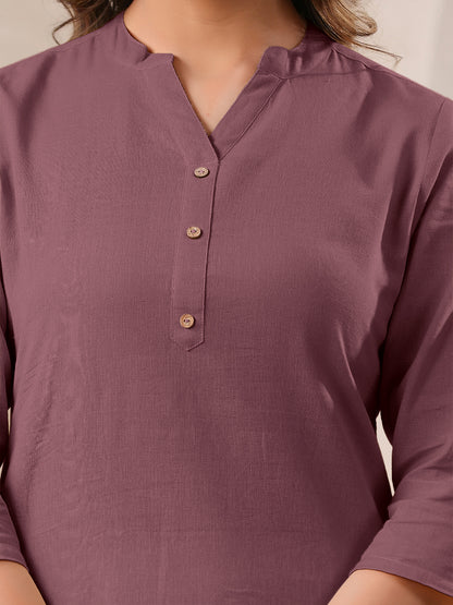 Mauve Cotton Solid Straight Kurta