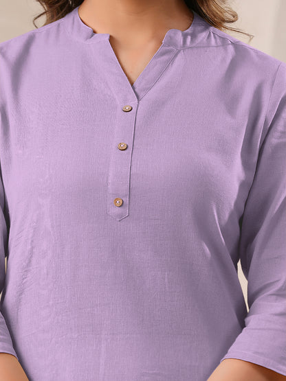 Lavender Cotton Solid Straight Kurta